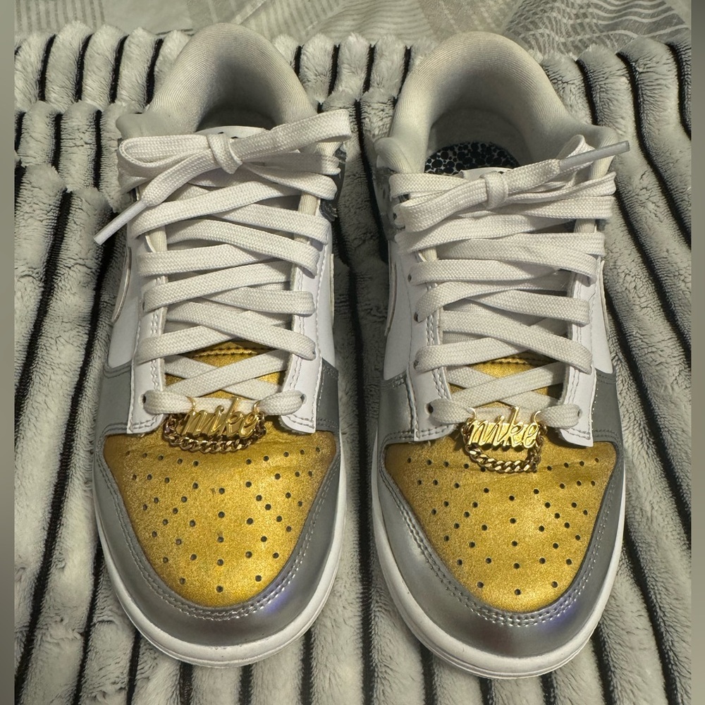 Silver, Gold, & white Dunks Lowtop